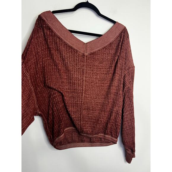 We The Free The Free South Side Thermal Top Size XS Burgundy Oversized Boho  - Picture 4 of 7